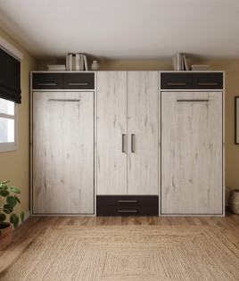 Dormitorio con 2 camas abatibles verticales con altillo y armario 2 puertas Ref Z24-28