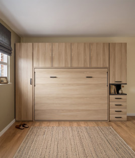 Dormitorio cama matrimonial abatible con altillo y armarios laterales Ref YC413