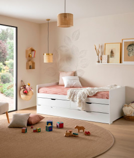 Cama compacta desplazable con arrastre fabricada en madera de pino Ref TA02