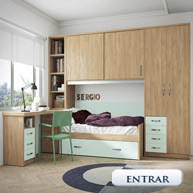 Dormitorio Juvenil con cama compacta, armario puertas correderas y  escritorio Ref EB13