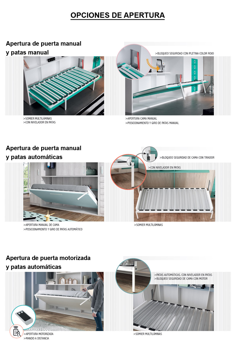 Cama abatible vertical individual con patas tirador.